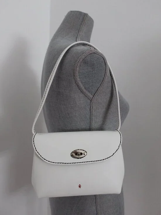 NEW Henry Beguelin White Shoulder Bag Omino Logo Turn Lock Handbag - Picture 4 of 16